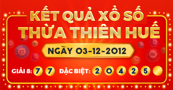 Kết quả xổ số Thừa Thiên Huế ngày 3/12/2012
